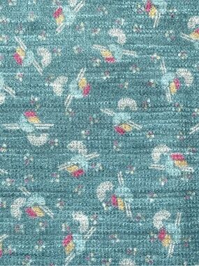 Vintage 1970s Polyester Geometric Print Blue Pink Knit Fabric 2 yards x 60" w